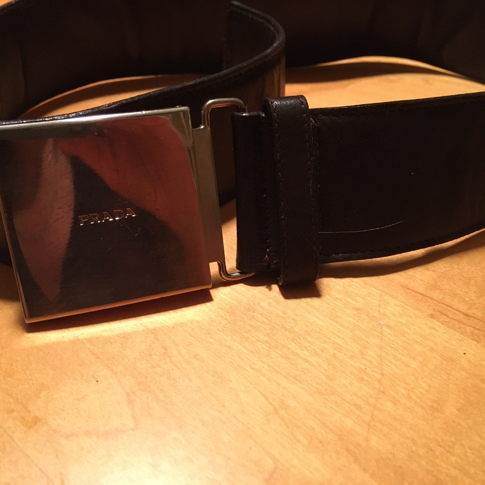 Prada Leather Logo Belt - 38"